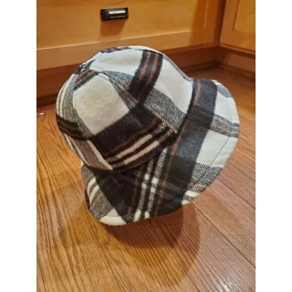 David & Young Plaid Bucket Hat Brown Gray Cream Winter Polyester Wool Lined - Picture 7 of 10